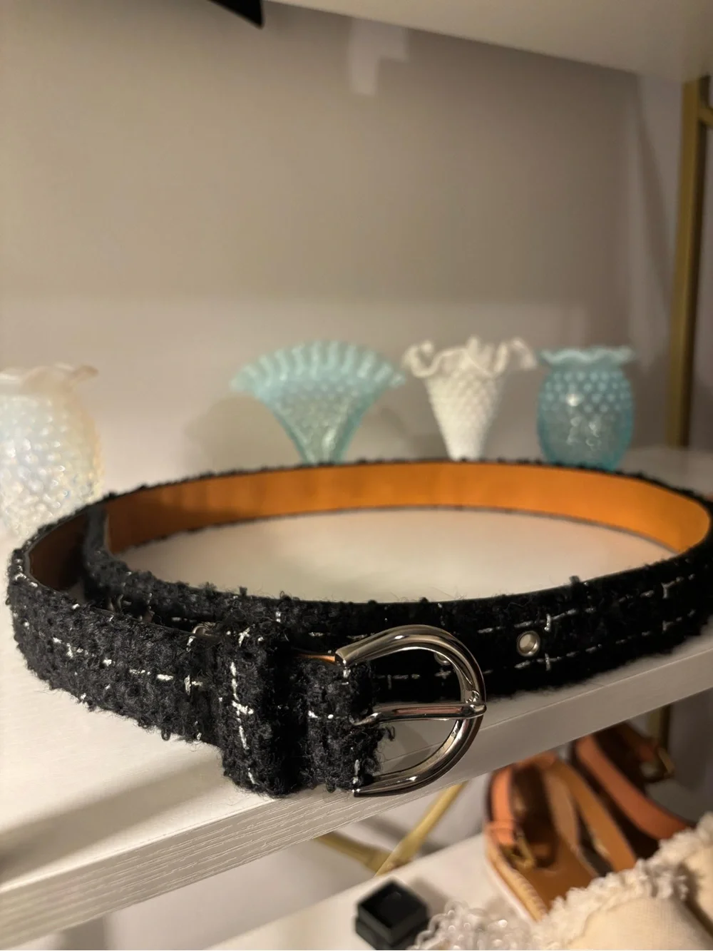 The Loft outlet Black Tweed Women's Belt with Silver Buckle M